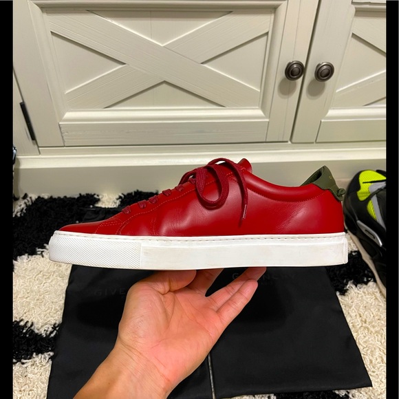 EUC Men’s Size 8 Givenchy Urban Street Leather Low-top Sneakers In Red/Olive - Picture 5 of 13
